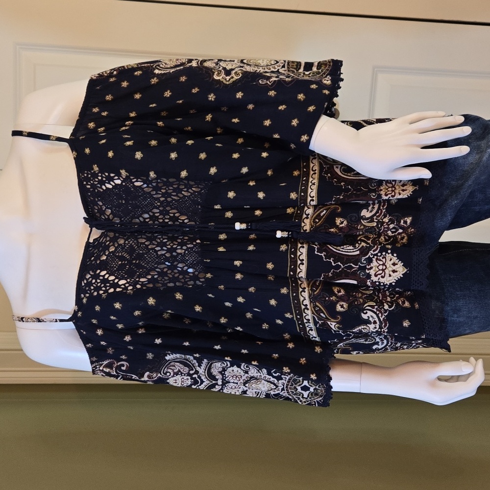 Angie Navy and Cream Off-Shoulder Blouse